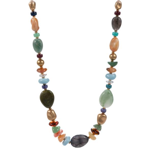 ORGANIC SHAPED MULTI COLORED RESIN BEAD SHORT NECKLACE
