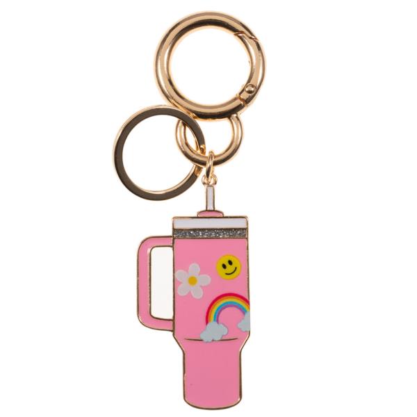 TUMBLER SHAPED ENAMEL W/ HAPPY ICON PATTERN BAG CHARM