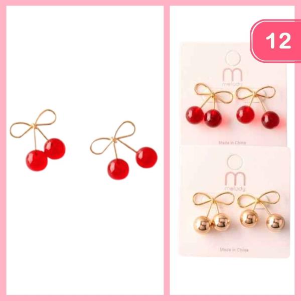 BEAD CHERRY BOW EARRING (12 UNITS)