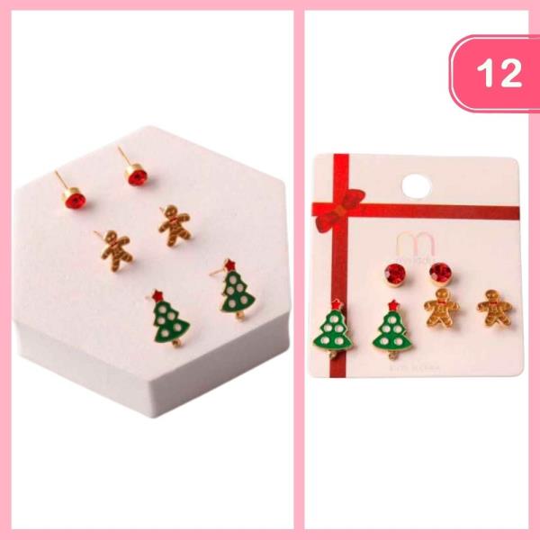 TREE GINGERBREAD STUD EARRING SET (12 UNITS)