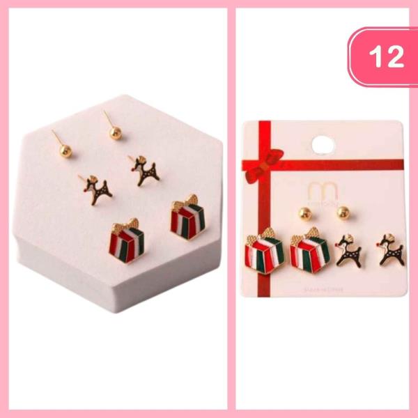 PRESENT DEER MIX EARRING SET (12 UNITS)