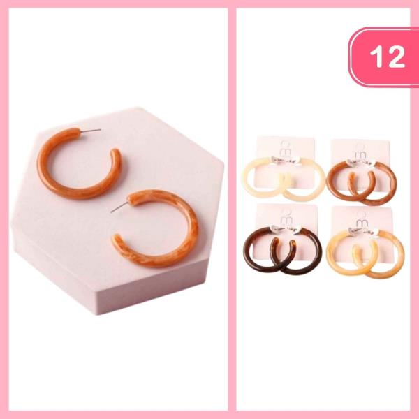 MARBLE PLASTIC EARRING HOOP EARRING (12 UNITS)