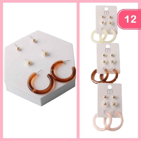 STONE HOOP PEARL ORCHID EARRING SET (12 UNITS)