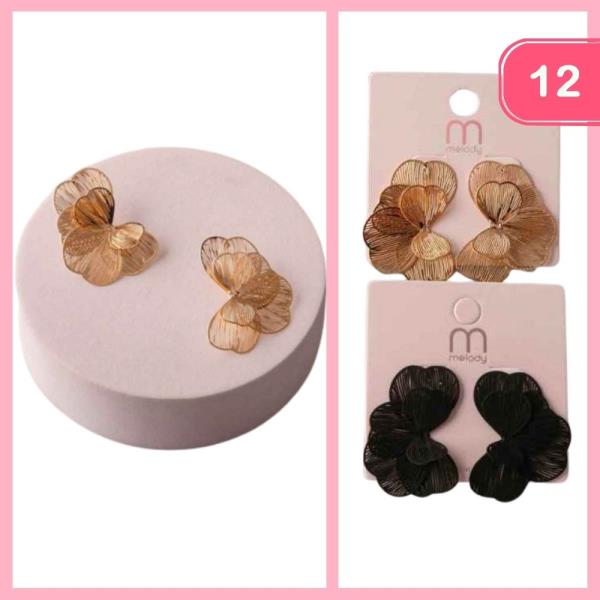 BRUSHED LAYERED SPLIT CLOVER EARRING (12 UNITS)