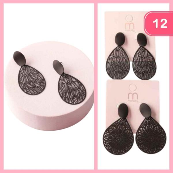 FILIGREE LEAVES TEARDROP MATTE EARRING (12 UNITS)
