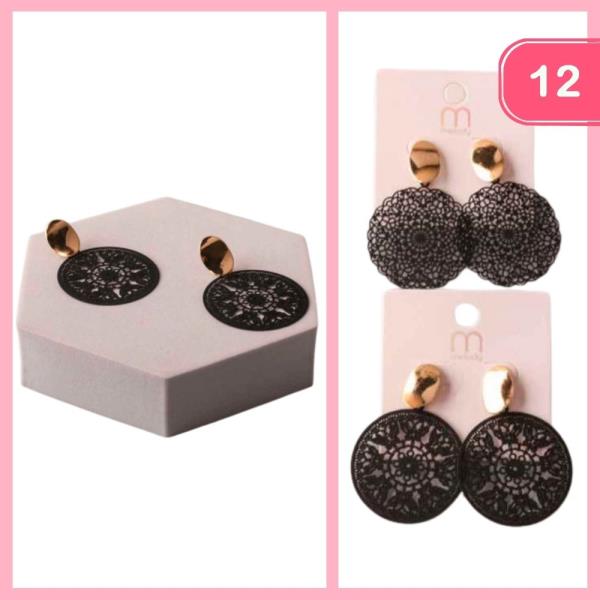 FILIGREE MANDALA BENT METAL EARRING (12 UNITS)