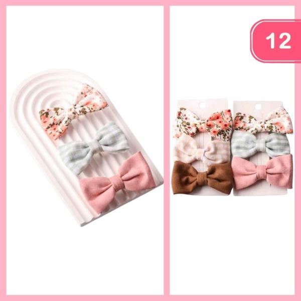 FLORAL GINHAM MIXED HAIR BOWS (12 UNITS)