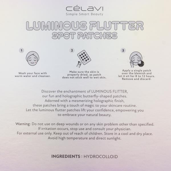 CELAVI LUMINOUS FLUTTER HYDROCOLLOID BUTTERFLY 72 PATCHES