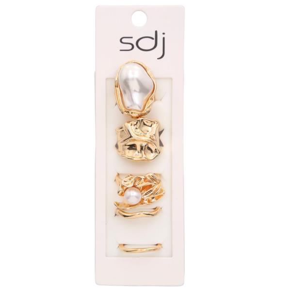 SDJ PEARL BEAD METAL ASSORTED RING SET