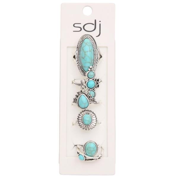 SDJ WESTERN TURQUOISE BEAD ASSORTED RING SET