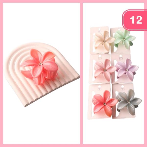 MARBLE PLUMERIA RHINESTONE CLAW CLIP (12 UNITS)