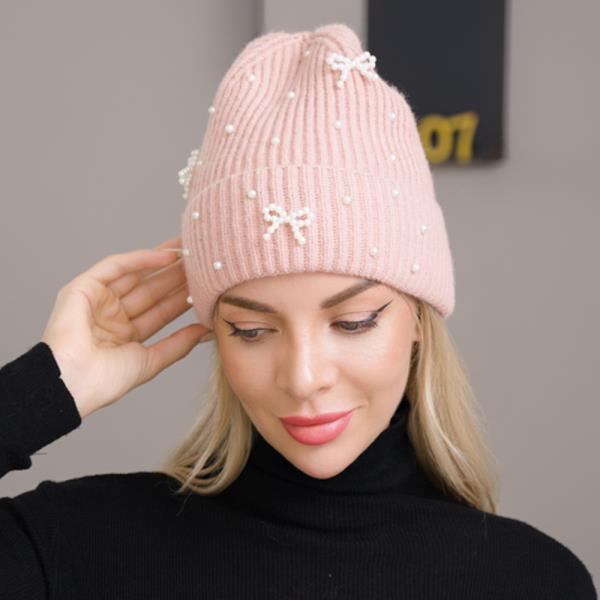 PEARL BOW ACCENT KNIT BEANIE HAT