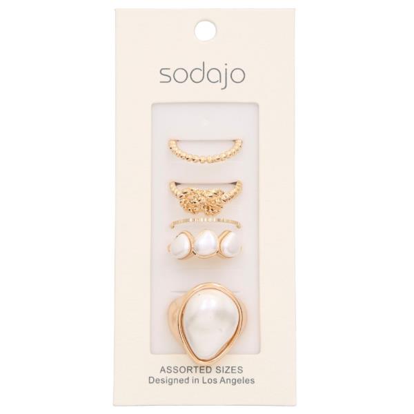 SODAJO PEARL BEAD METAL ASSORTED RING SET