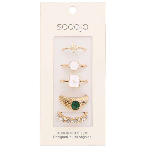 SODAJO CRYSTAL ASSORTED METAL RING SET