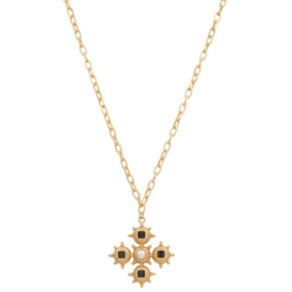 SODAJO CRYSTAL PEARL BEAD METAL CROSS PENDANT NECKLACE