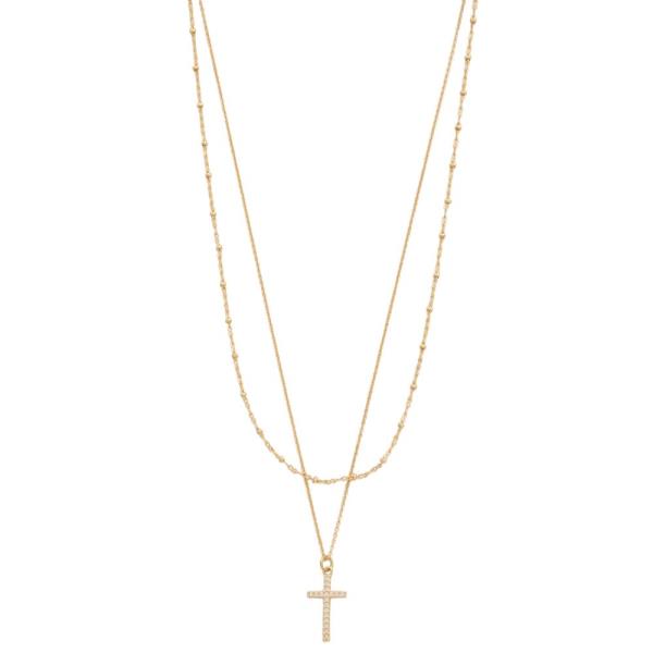 SODAJO CROSS CHARM LAYERED GOLD DIPPED NECKLACE