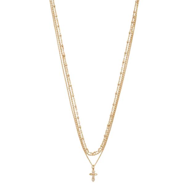 SODAJO DAINTY CROSS CHARM LAYERED GOLD DIPPED NECKLACE