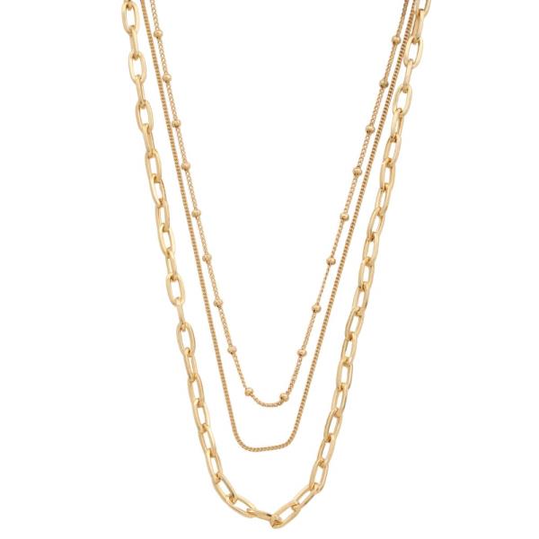 SODAJO OVAL BALL BEAD LINK LAYERED GOLD DIPPED NECKLACE