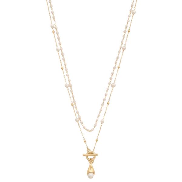 SODAJO PEARL CHARM TOGGLE CLASP PEARL GOLD DIPPED BEAD LAYERED NECKLACE