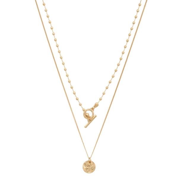 SODAJO HAMMERED COIN TOGGLE CLASP BALL BEAD LINK LAYERED GOLD DIPPED NECKLACE