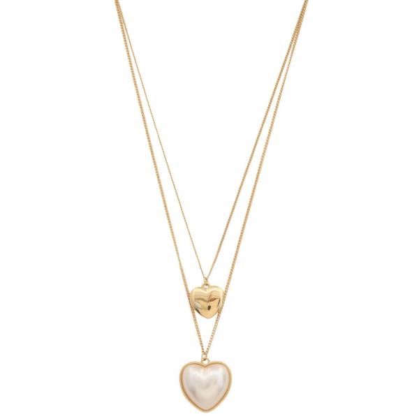 SODAJO HEART PEARL PENDANT LAYERED NECKLACE