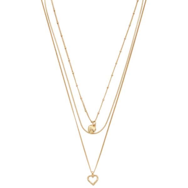 SODAJO HEART CHARM LAYERED METAL GOLD DIPPED NECKLACE