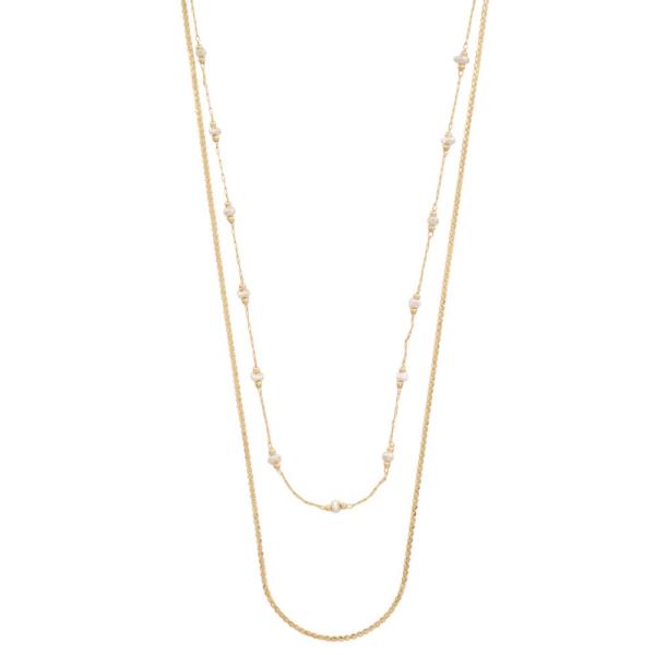SODAJO DAINTY PEARL BEAD LAYERED NECKLACE