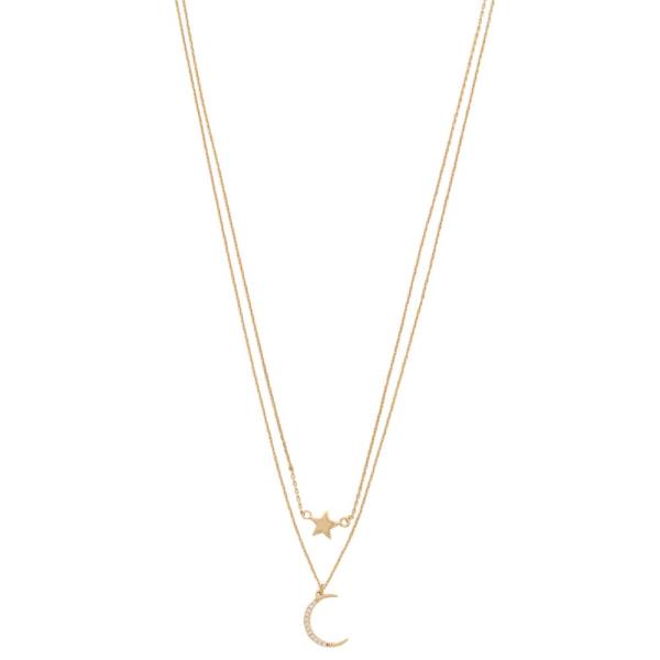 SODAJO DAINTY STAR CRESCENT MOON CHARM GOLD DIPPED LAYERED NECKLACE