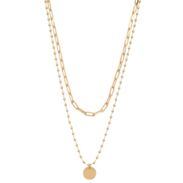 SODAJO COIN CHARM BALL BEAD OVAL LINK LAYERED GOLD DIPPED NECKLACE