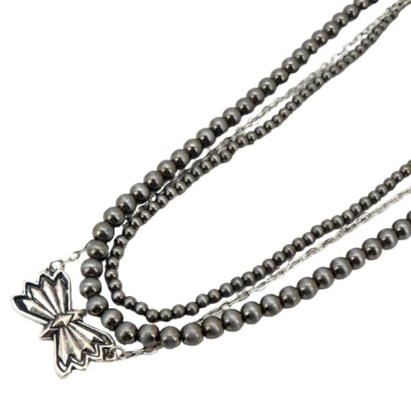 BOW CHARM BALL BEAD LAYERED NECKLACE