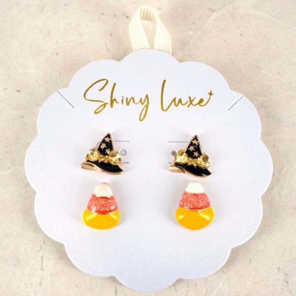 HALLOWEEN WITCH HAT & CANDY CORN POST EARRING SET