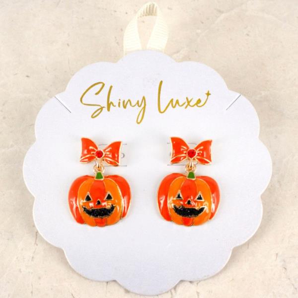 HALLOWEEN RIBBON BOW PUMPKIN POST EARRING