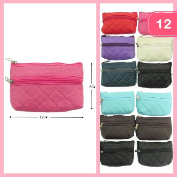 QUILTED PATTERN DOUBLE ZIPPER COIN PURSE (12 UNITS)