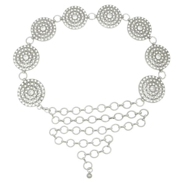 PLUS SIZE RHINESTONE DISC WHEEL CHAIN BELT