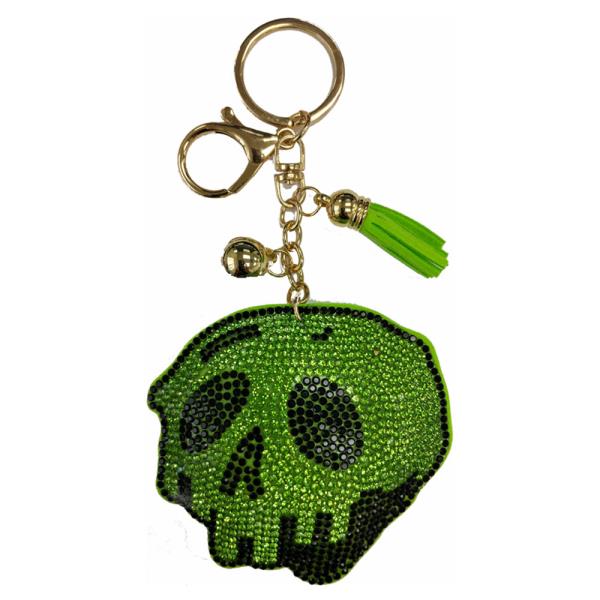 RHINESTONE HALLOWEEN SKULL KEYCHAIN WITH TASSEL