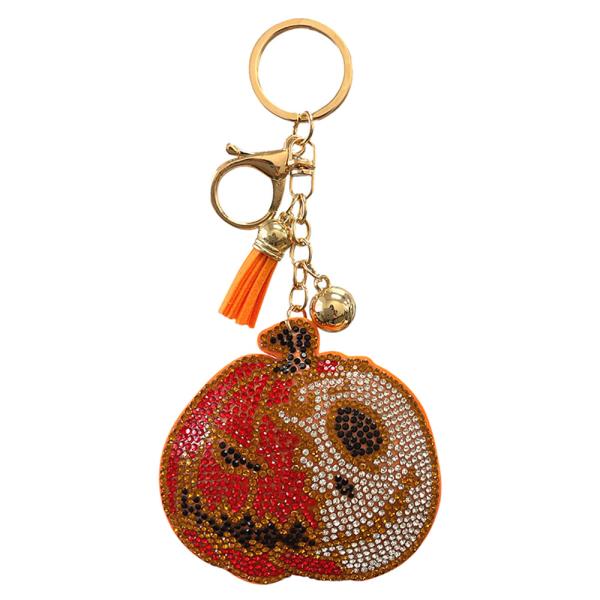 RHINESTONE HALLOWEEN PUMPKIN KEYCHAIN WITH TASSEL
