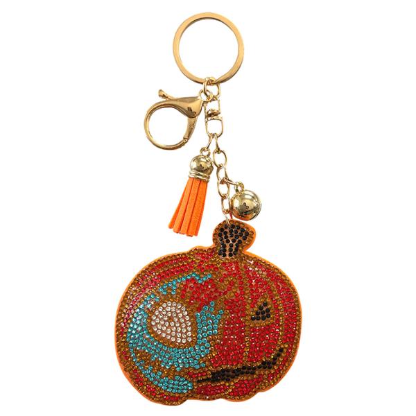 RHINESTONE HALLOWEEN PUMPKIN KEYCHAIN WITH TASSEL