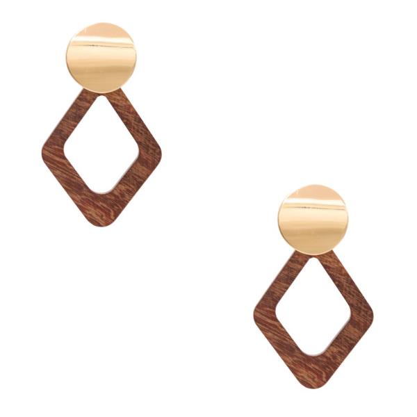 WOOD GEO SHAPE METAL COIN EARRING