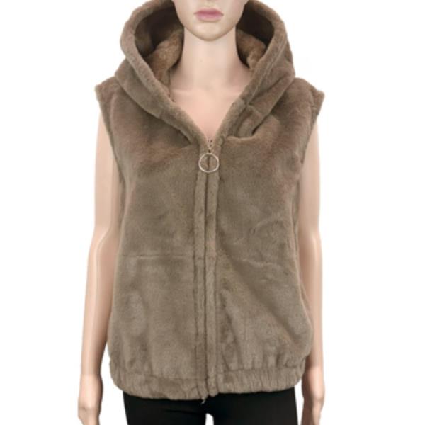 FAUX FUR VEST HOODIE JACKET
