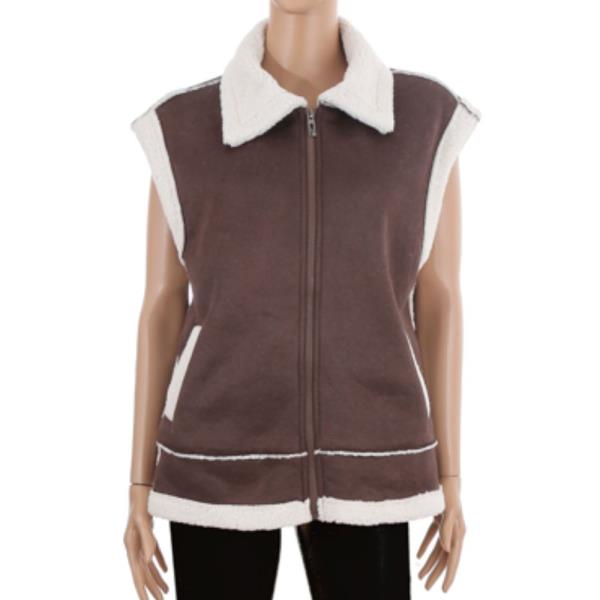 SUEDE SHERPA COLLAR ZIP FRONT VEST