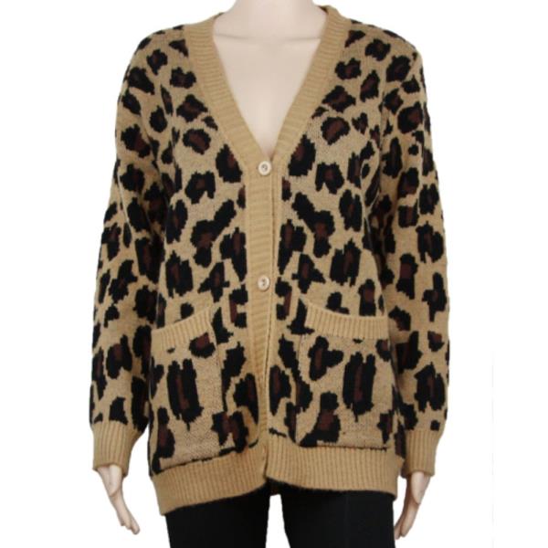 LEOPARD PATTERN KNIT BUTTON FRONT CARDIGAN