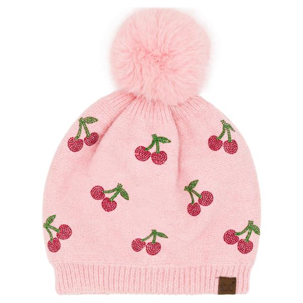 CC CHERRY RHINESTONE POM BEANIE