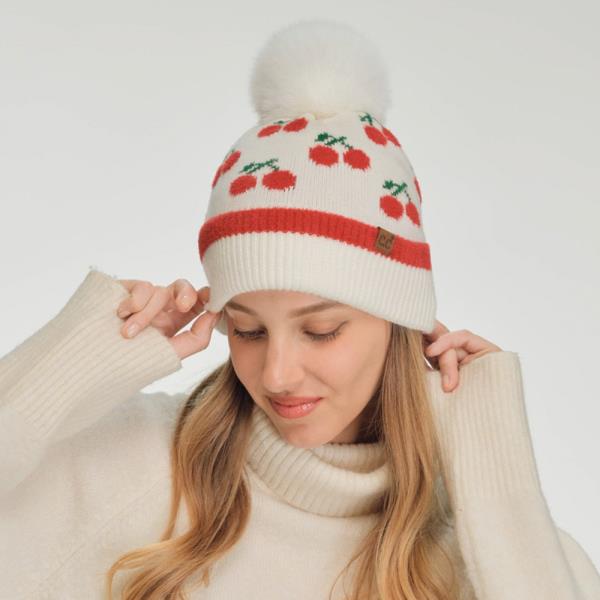 CHERRY POM POM BEANIE