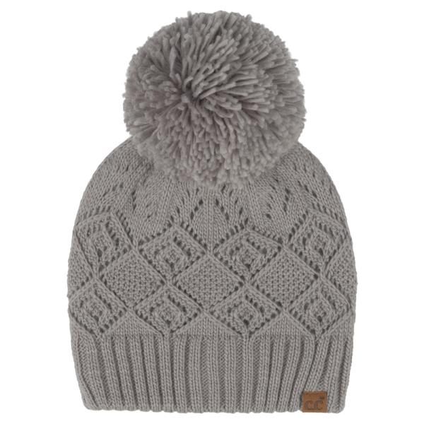 CC DIAMOND LACE PATTERN YARN POM POM BEANIE