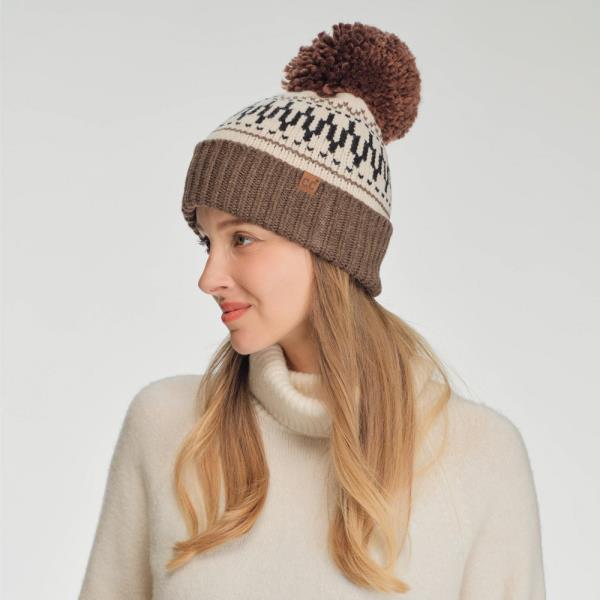CC FAIR ISLE PATTERN YARN POM POM BEANIE