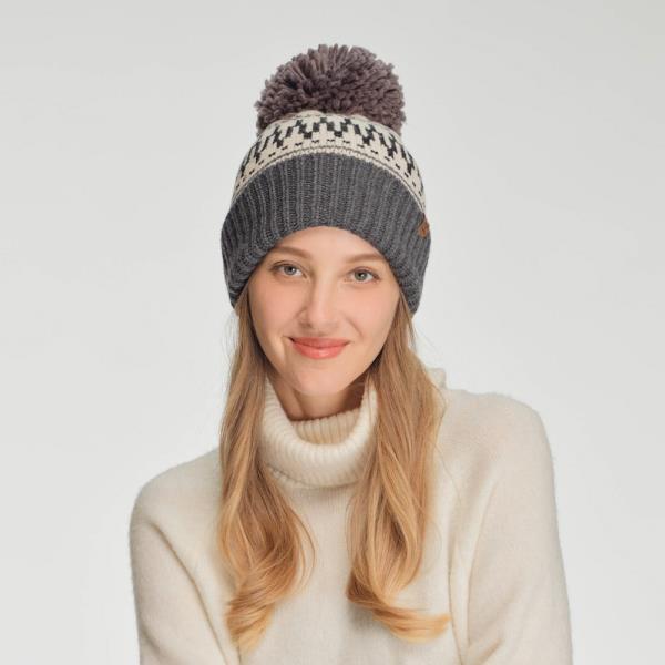 CC FAIR ISLE PATTERN YARN POM POM BEANIE