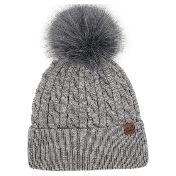 CC CABLE KNIT PATTERN POM POM BEANIE