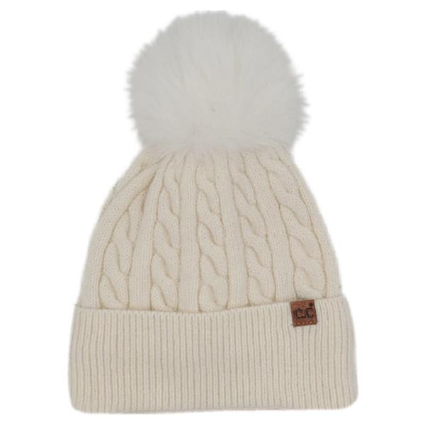 CC CABLE KNIT PATTERN POM POM BEANIE