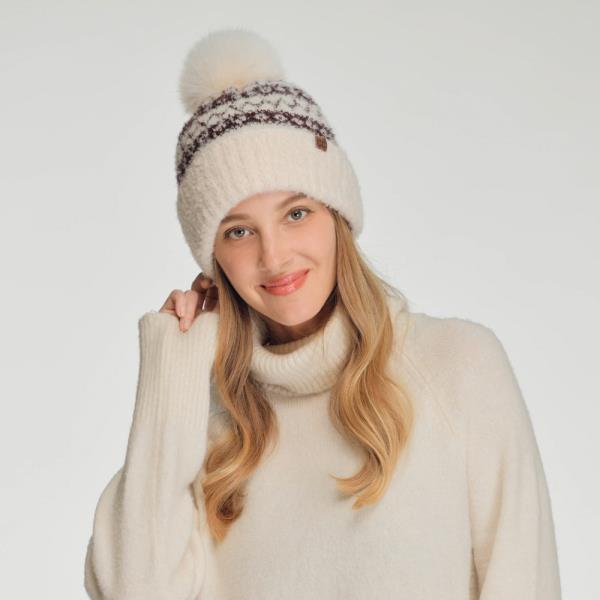 CC FAIR ISLE BEANIE WITH FAUX FUR POM