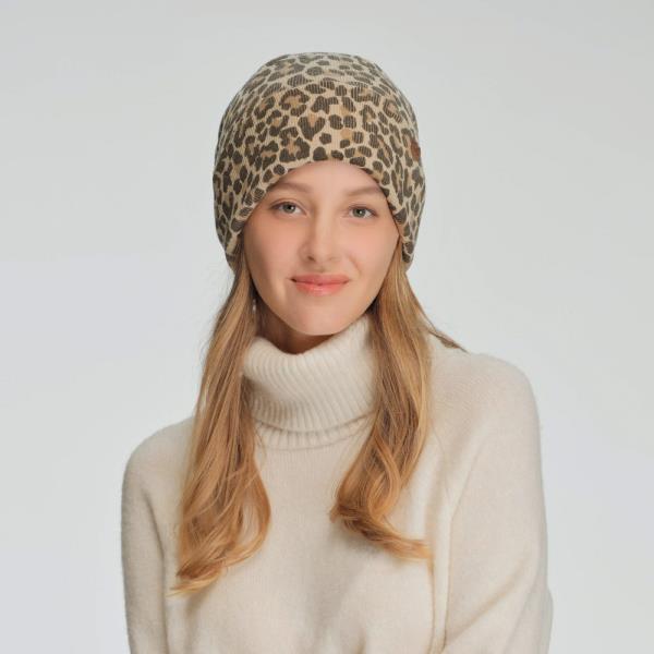 CC LEOPARD PRINT CUFF BEANIE